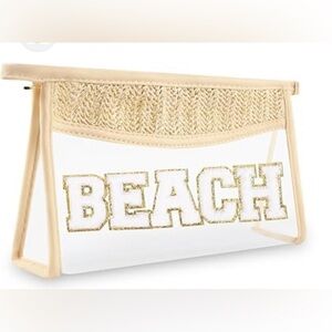 Beach Zip Pouch Clutch Clear w tan Straw Accents
